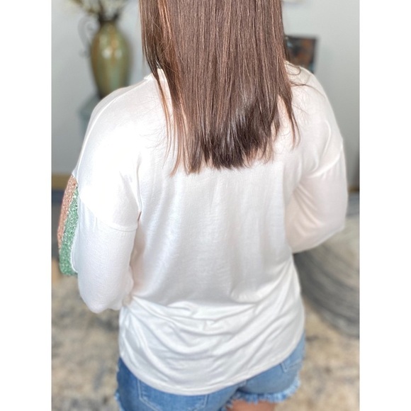 Mardi Gras Striped Sequined Color Block Long Sleeve Purple Green Gold Ivory 0522 - Picture 7 of 10